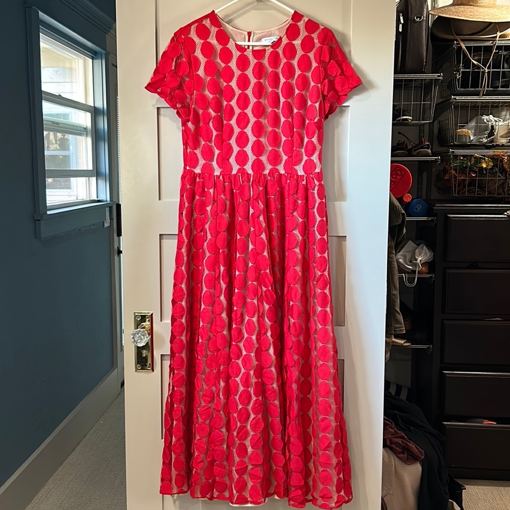Anthropologie red polka dot midi dress